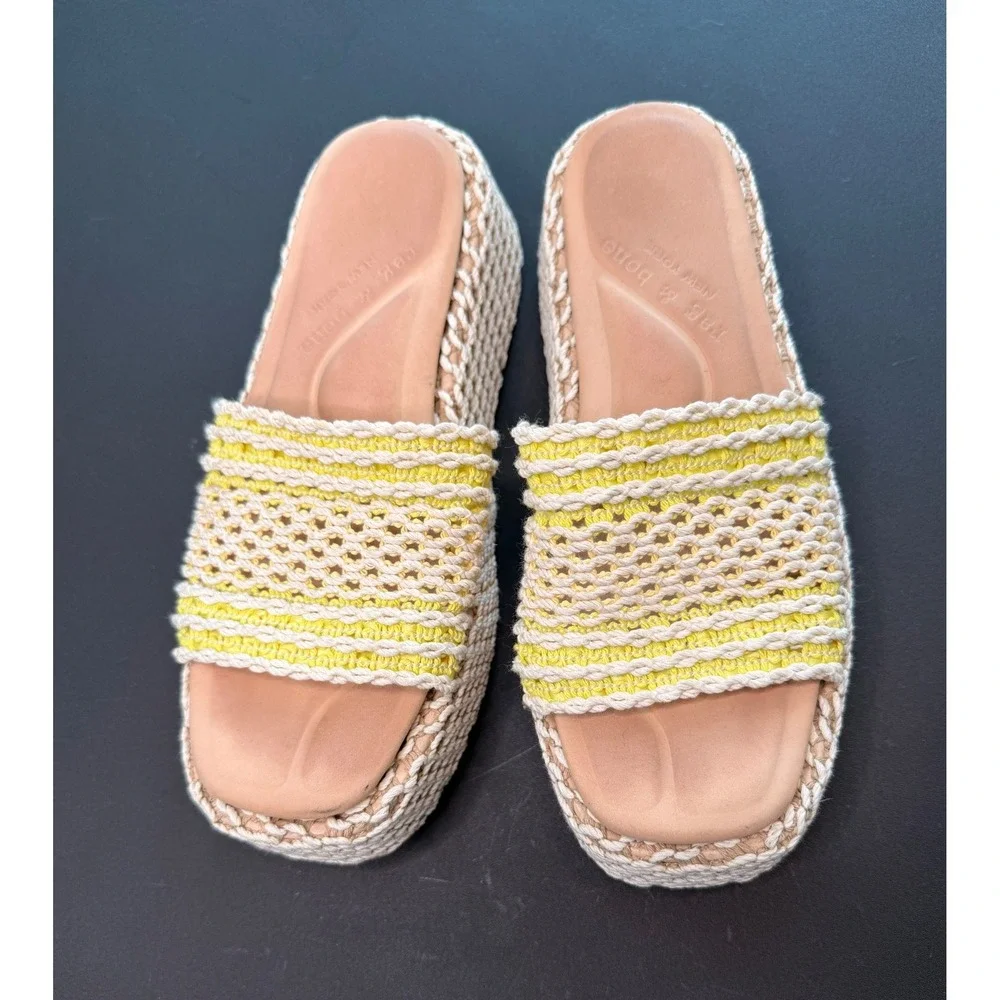 Rag & Bone Logan Crochet Platform Slide Sandal Yellow White Vacation Beach 9.5
